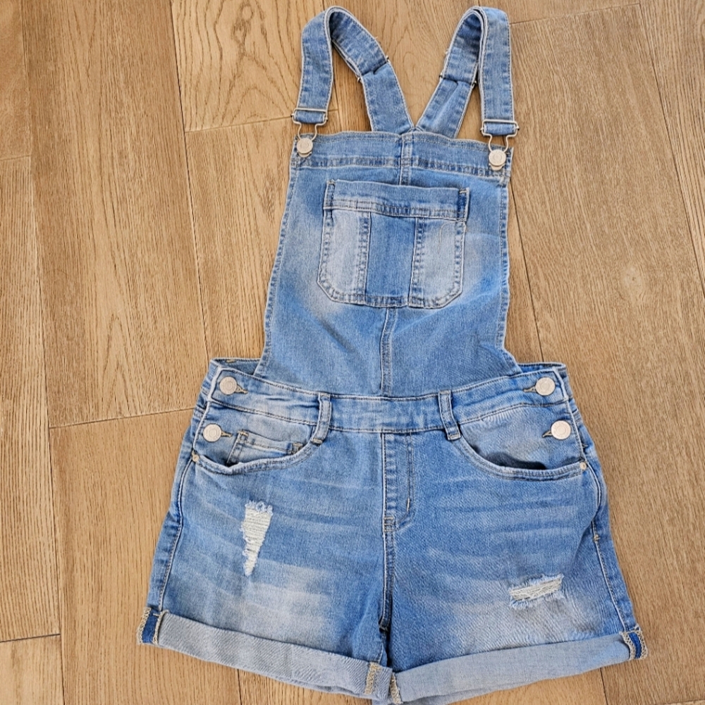 Light Blue Wash Denim Overalls Shorts